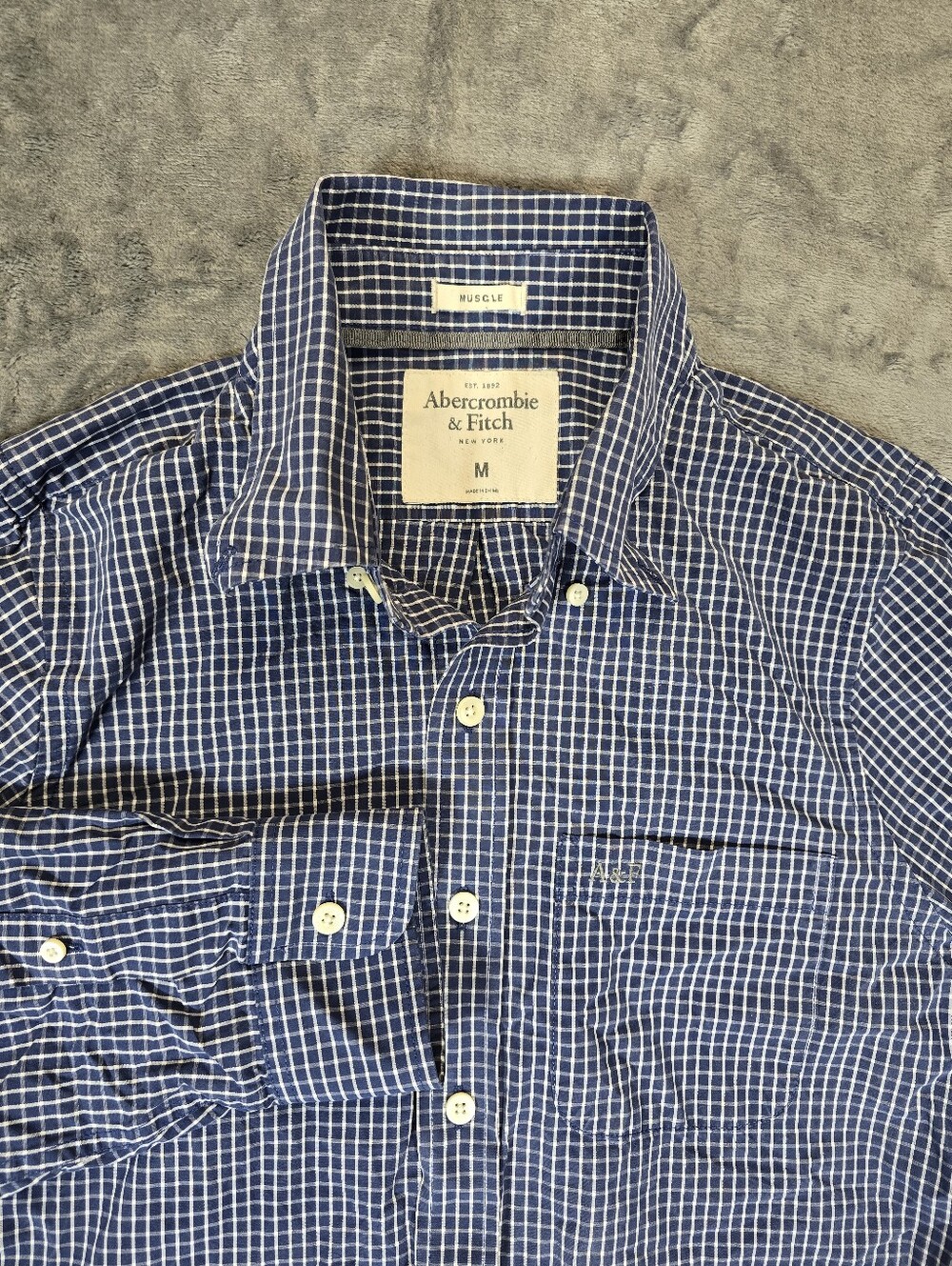 Abercrombie & Fitch Muscle Blue Checked Button Down Shirt Size Medium